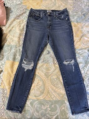 Good America Jeans, Dark Blue Distressed Skinny Jeans ripped crop stretch, USED